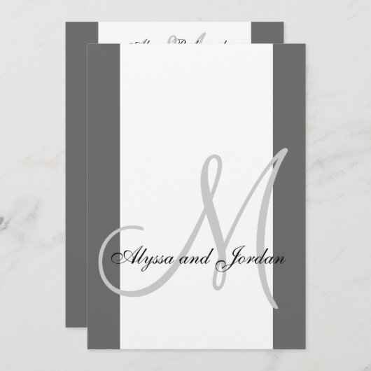 Weddenschap Uitnodiging Monogram Metallic Silver (Voorkant / Achterkant)