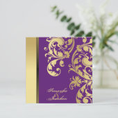 Weddenschap Uitnodiging Paars Gold Shimmer Floral (Staand voorkant)