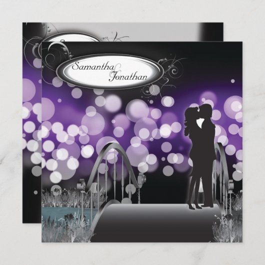 Weddenschap Uitnodiging Paars Monogram Couple Love (Voorkant / Achterkant)