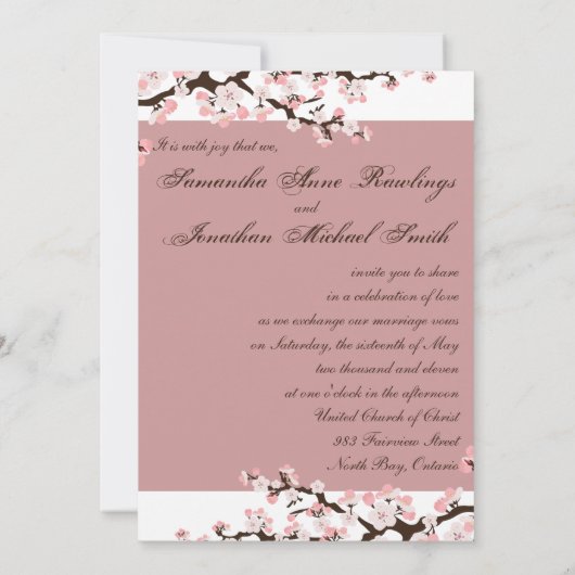 Weddenschap Uitnodiging Roos Roze Cherry Blossom (Achterkant)