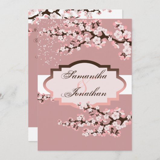 Weddenschap Uitnodiging Roos Roze Cherry Blossom (Voorkant / Achterkant)