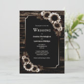 Weddenschap Uitnodiging Rustic Dark Wood Floral (Staand voorkant)