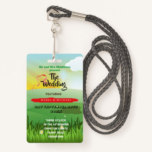 Weddenschap Uitnodiging Rustic Festival Fields Fun Badge (Voorkant met draagriem)