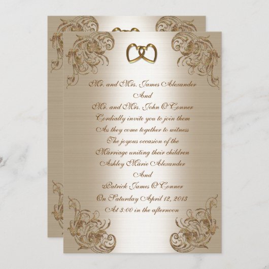 Weddenschap Uitnodiging satin-look gouden eleganti (Voorkant / Achterkant)