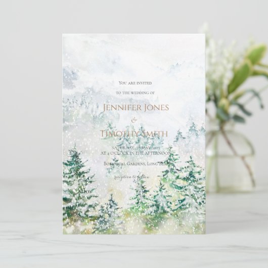 Weddenschap-uitnodiging sneeuwwinterbos kaart (Staand voorkant)