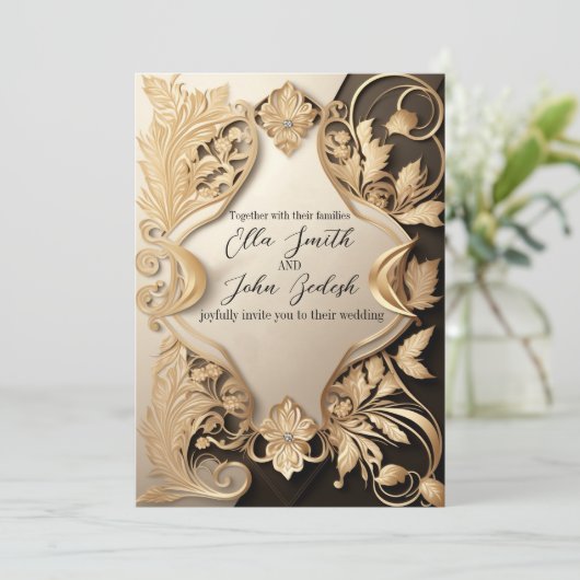 Weddenschap Uitnodiging Uitgebreide Luxe Design (Staand voorkant)