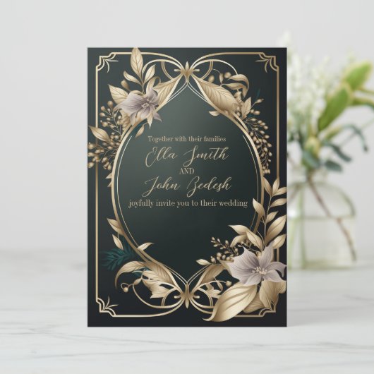 Weddenschap Uitnodiging Uitgebreide Luxe Design (Staand voorkant)