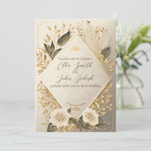 Weddenschap Uitnodiging Uitgebreide Luxe Design (Staand voorkant)