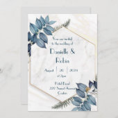 Weddenschap Uitnodiging verlaat marmer hexagon (Voorkant / Achterkant)