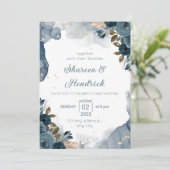 Weddenschap Uitnodigingsmarinealcohol Ink Floral B Kaart (Staand voorkant)