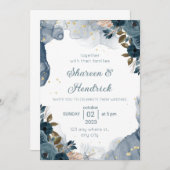 Weddenschap Uitnodigingsmarinealcohol Ink Floral B Kaart (Voorkant / Achterkant)