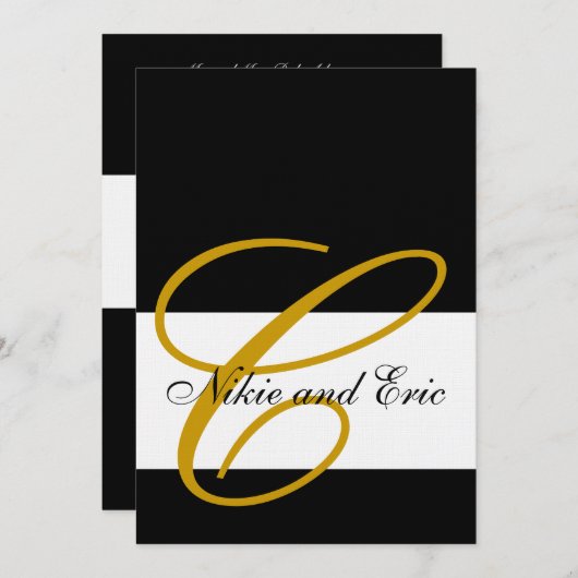 Weddenschap Uitnodigingsmonogram Names Gold Black  Kaart (Voorkant / Achterkant)