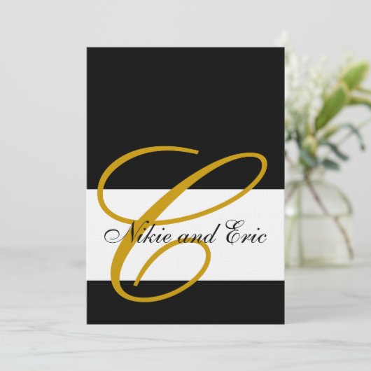 Weddenschap Uitnodigingsmonogram Names Gold Black  Kaart (Staand voorkant)