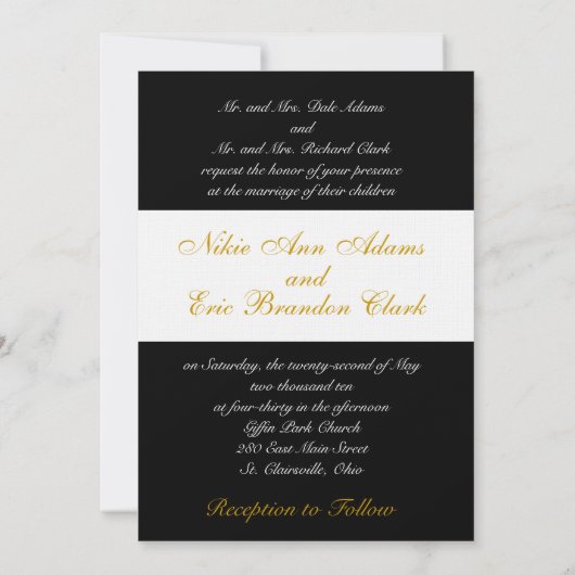 Weddenschap Uitnodigingsmonogram Names Gold Black  Kaart (Achterkant)