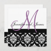 Weddenschap Uitnodigingsmonogram Names Plum Damask Kaart (Voorkant / Achterkant)