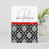 Weddenschap Uitnodigingsmonogram Names Red Damask Kaart (Staand voorkant)