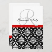 Weddenschap Uitnodigingsmonogram Names Red Damask Kaart (Voorkant / Achterkant)