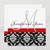 Weddenschap Uitnodigingsmonogram Names Red Damask Kaart (Voorkant / Achterkant)