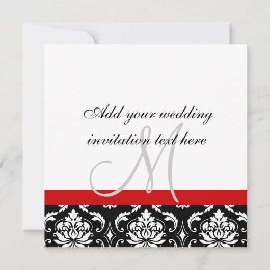 Weddenschap Uitnodigingsmonogram Names Red Damask Kaart (Achterkant)