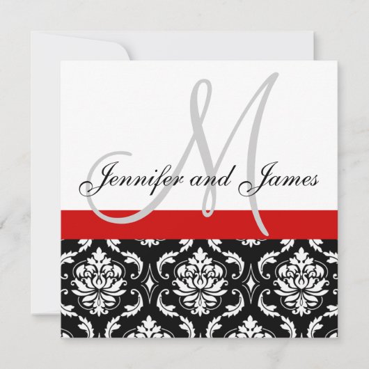 Weddenschap Uitnodigingsmonogram Names Red Damask Kaart (Voorkant)