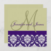 Weddenschap Uitnodigingsmonogram Taupe Paars Damas Kaart (Voorkant / Achterkant)