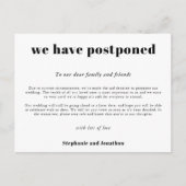 Weddenschap Uitstel Eenvoudig Typografisch Wit Aankondigingskaart (Voorkant)