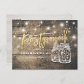Weddenschap Uitstel Mason Jars String Lights Wood Aankondigingskaart (Voorkant / Achterkant)