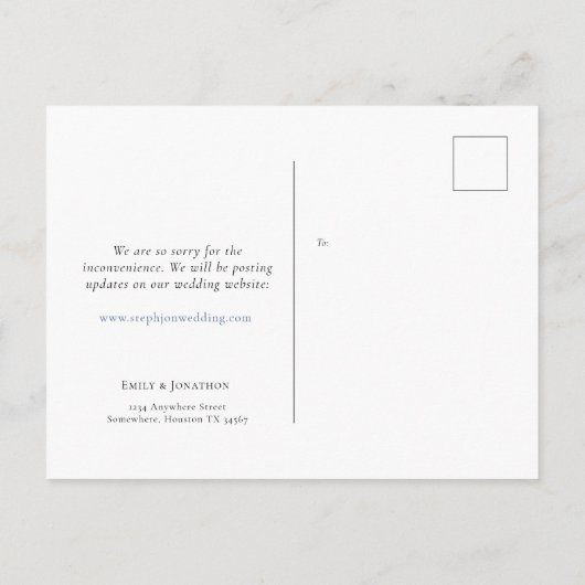 Weddenschap Uitstel Typografie Safety First COVID Aankondigingskaart (Achterkant)