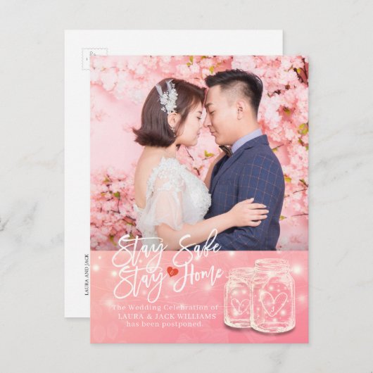 Weddenschap Uitstel Verblijf thuis en blijf veilig Aankondigingskaart (Voorkant / Achterkant)