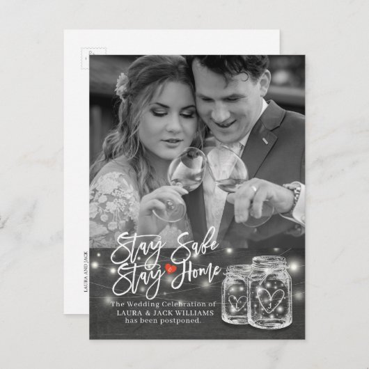 Weddenschap Uitstel Verblijf thuis en blijf veilig Aankondigingskaart (Voorkant / Achterkant)