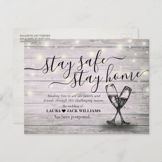 Weddenschap Uitstel Verblijf thuis Verblijf Veilig Aankondigingskaart (Voorkant / Achterkant)