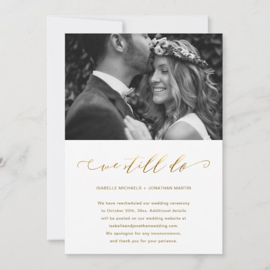 Weddenschap uitstellen Faux Gold We doen nog steed Aankondiging (Voorkant)