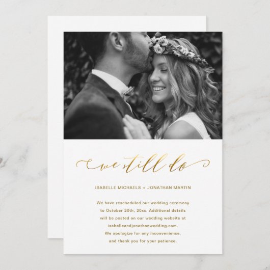 Weddenschap uitstellen Faux Gold We doen nog steed Aankondiging (Voorkant / Achterkant)