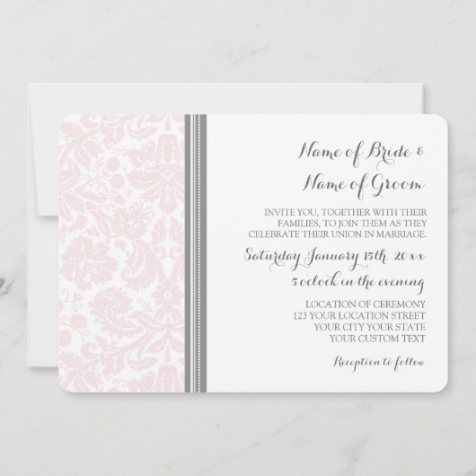 Weddenschap-uitvindingen Blush Grey Damask Pattern Kaart (Achterkant)