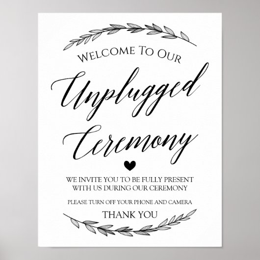 Weddenschap - Unplugged Ceremony Laurel Sign Poster (Voorkant)