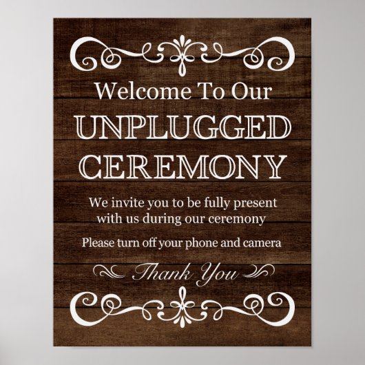 Weddenschap - Unplugged Ceremony Rustic Wedding Poster (Voorkant)