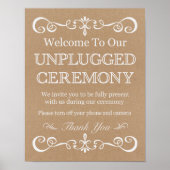 Weddenschap Unplugged Ceremony Rustic Wedding Sign Poster (Voorkant)