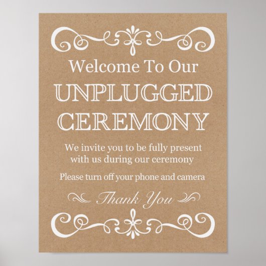 Weddenschap Unplugged Ceremony Rustic Wedding Sign Poster (Voorkant)