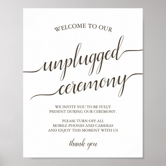 Weddenschap Unplugged Ceremony Sign Poster (Voorkant)