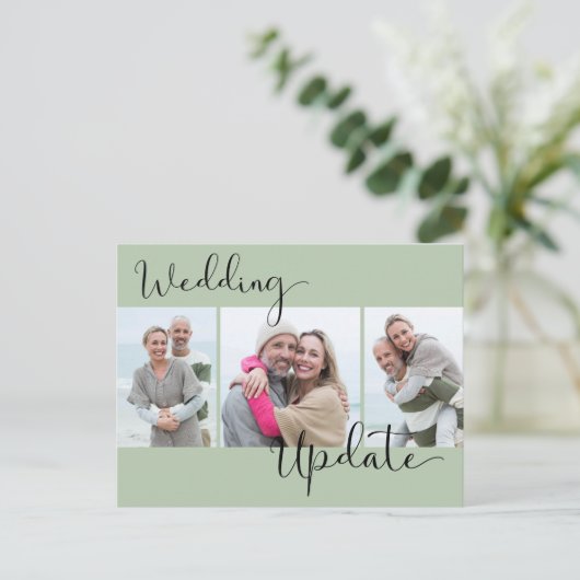 Weddenschap Update 3 Foto Sage Green Postpone Wedd Briefkaart (Staand voorkant)