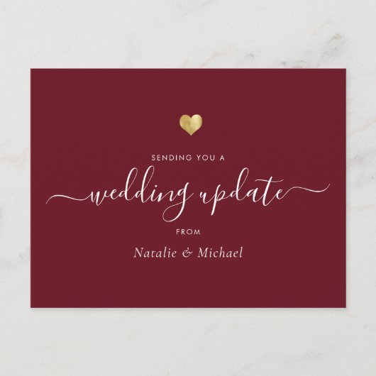 Weddenschap Update Elegant Script Gold Heart Burgu Briefkaart (Voorkant)