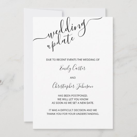 Weddenschap Update Elegant Script Postponement Car Save The Date (Voorkant)