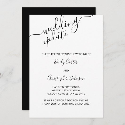 Weddenschap Update Elegant Script Postponement Car Save The Date (Voorkant / Achterkant)