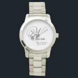Weddenschap vader van de Bride Gift Monogram Class Horloge<br><div class="desc">Weddenschap vader van de Bride Gift Monogram Classic Watch. Klik personaliseren deze sjabloon om het met het initiaal van het Monogram, de naam en de huwelijksdatum snel en gemakkelijk aan te passen. Weddenschap vader van de Bride Gift Monogram Classic Watch, is onderdeel van het Collectie van de Ouder Gifts in...</div>