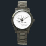 Weddenschap vader van groom Gift Monogram Klassiek Horloge<br><div class="desc">Weddenschap vader van het groom Gift Monogram met persoonlijke naam Classic Sporty Black Keepomwille Watch. Klik personaliseren deze sjabloon om het met het initiaal van het Monogram, de naam, en de huwelijksdatum snel en gemakkelijk aan te passen. Wedding Vader van Groom Gift Monogram Naam Classic Watch, maakt deel uit van...</div>