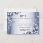 Weddenschap van de marineblauw Floral Silver Grey RSVP Kaartje (Voorkant)