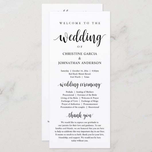 Weddenschap van de moderne bruiloft programmakaart (Voorkant / Achterkant)