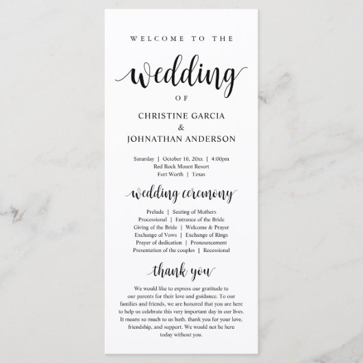 Weddenschap van de moderne bruiloft programmakaart (Voorkant)