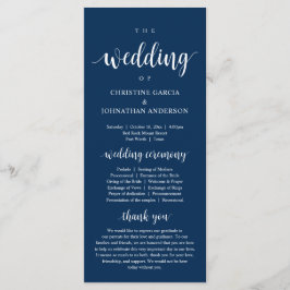 Weddenschap van, Modern Wedding Ceremonie, Navy Bl Programmakaart