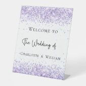 Weddenschap van witviolet lavender welkom reclamebord met voetstuk (Voorkant)